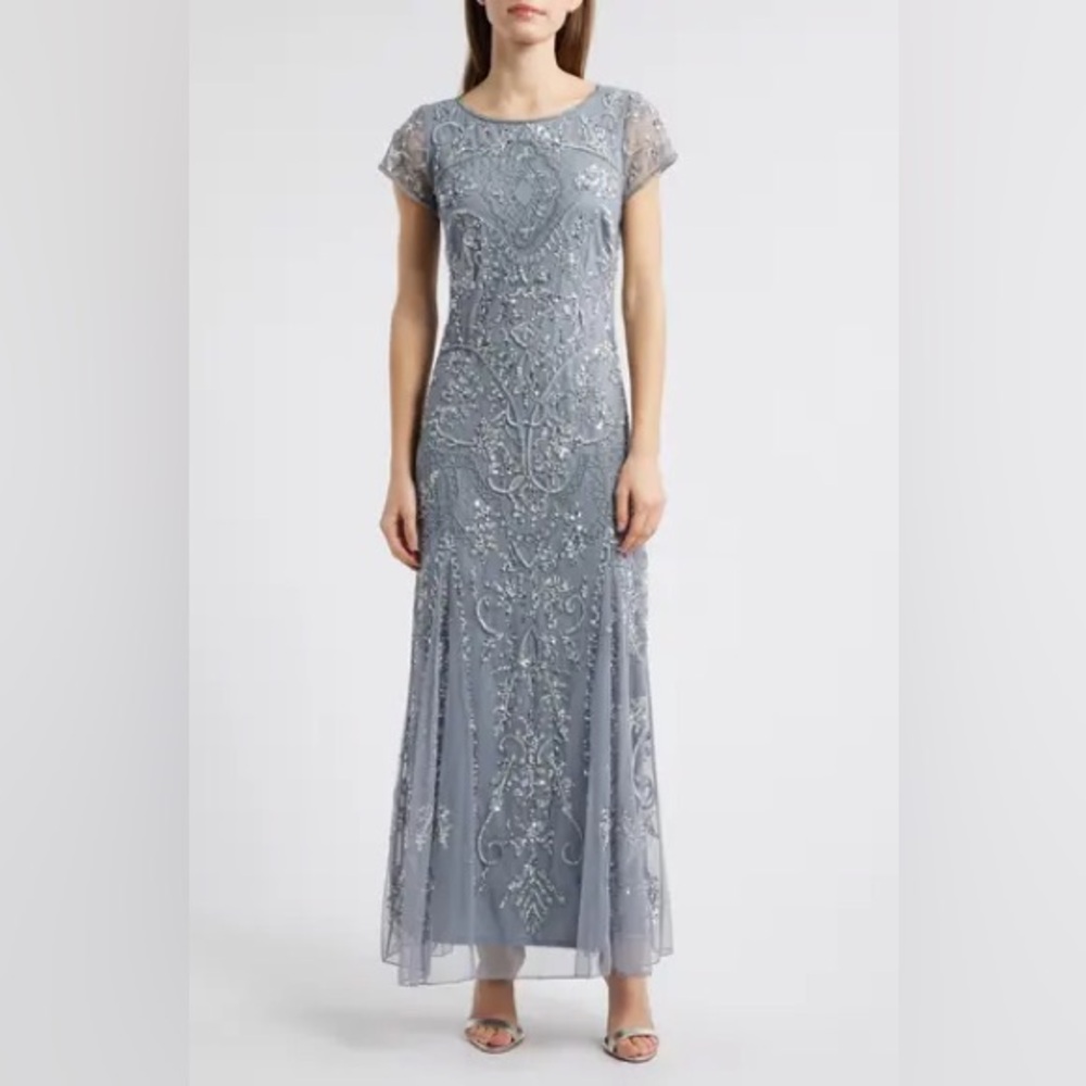 Elegant Gray Mesh Sequin Top